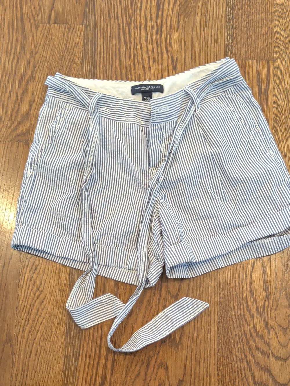 Banana Republic Blue & White Striped Tie-Waist Bermuda Shorts
